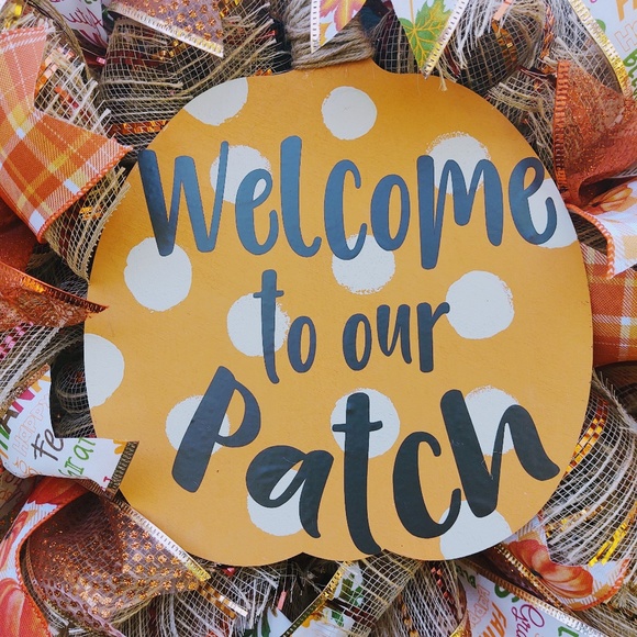 New Hand Crafted Fall Thanksgiving Deco Mesh Ribbon Welcome To Our Patch Wreath - Picture 6 of 8